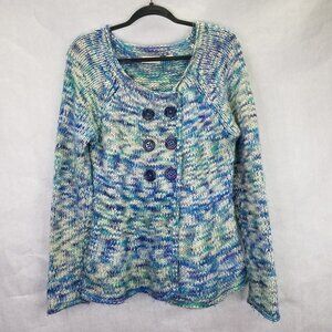 Anthropologie SLEEPING ON SNOW Cardigan Women's L Chunky Wool Blue Marled Button